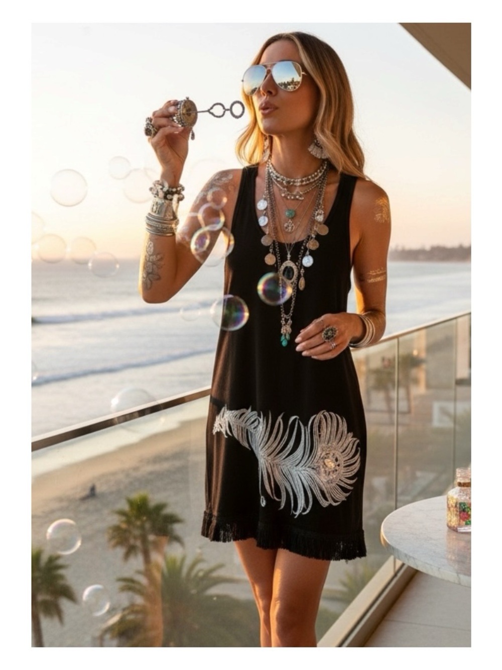 VHTF: Lauren Moshi 𒀭 Ethereal Feather Fringe Tank Dress 𒀭Black M 𒀭Festival Chic